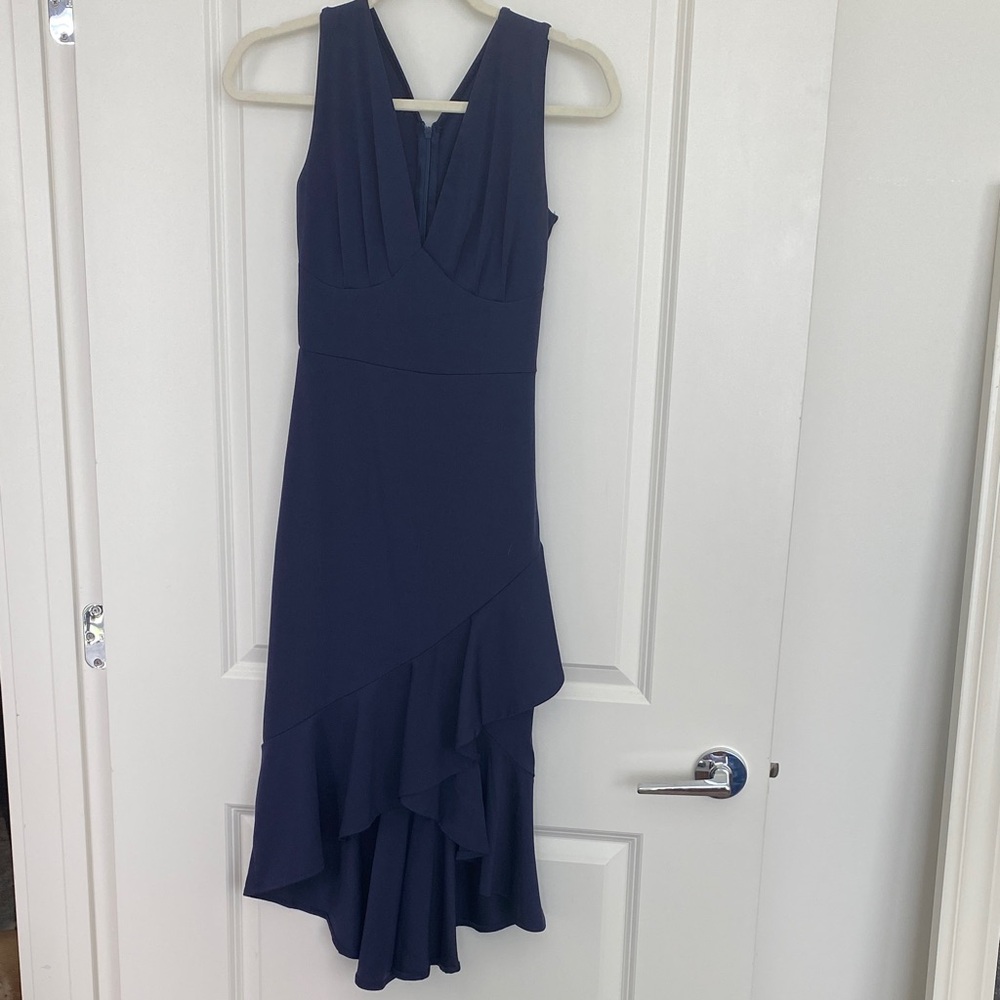 Chic Sleeveless Navy High-Low Dress